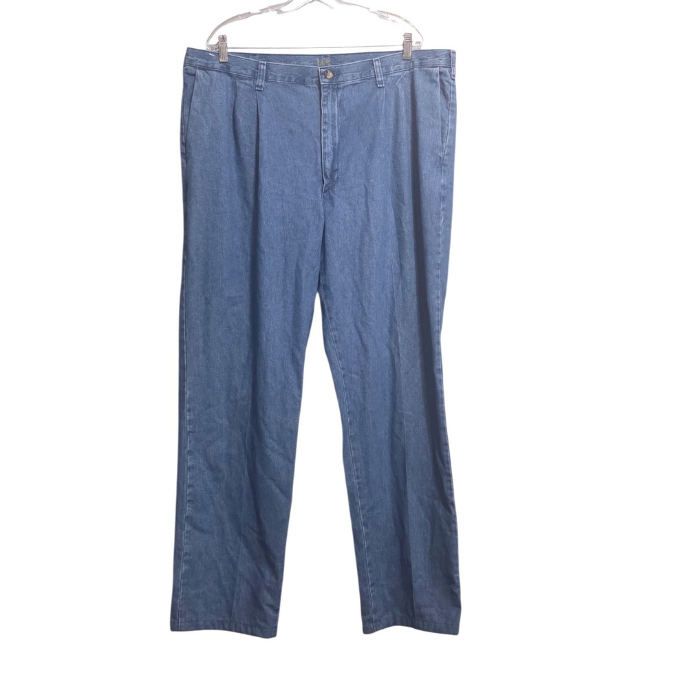 Lee Mens Relaxed Fit Pleated Denim Jeans Blue Straight Leg 42x34 Vintage Style